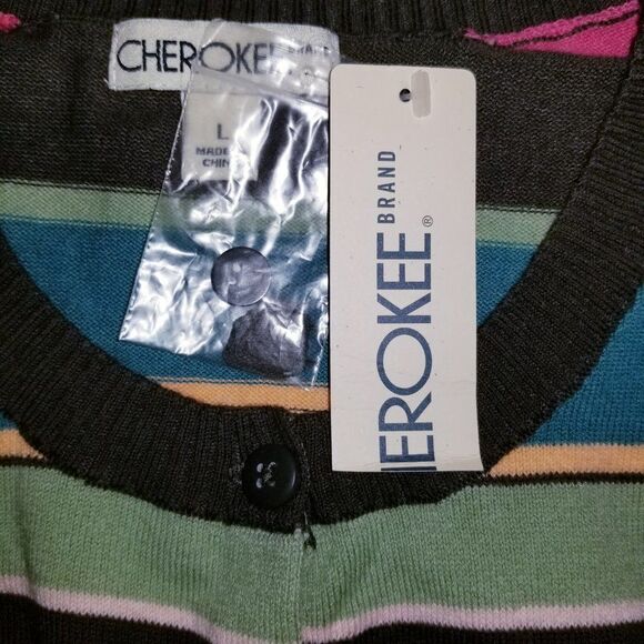 Cherokee Size Large VTG Cotton Blend Stripe Button Down Cardigan Sweater - Picture 10 of 11